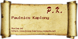 Paulnics Kaplony névjegykártya